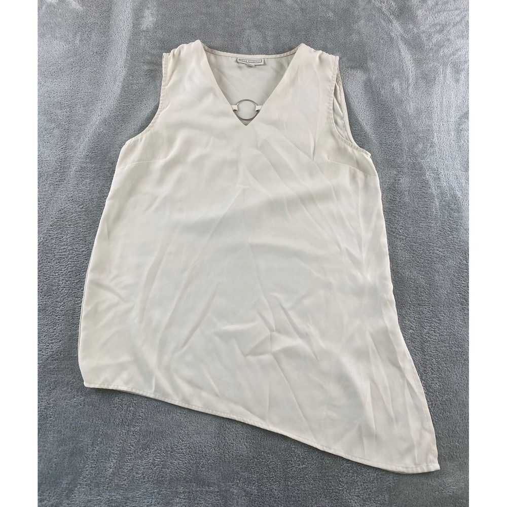 Dana Buchman Womens Small Cream V-Neck O-Ring Asymmetrical Sharkbite Blouse‎ Top